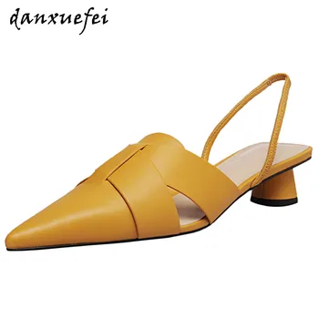 

3 Color women's genuine leather slingback elastic slip-on pointed toe elegant ladies slim pumps summer low heel comfort shoes