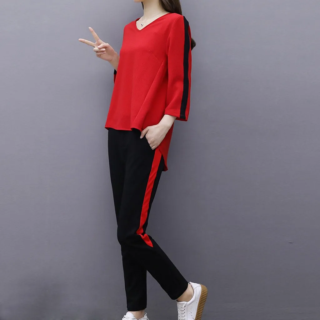 Модные женские спортивные костюмы, винтажный Красный и черный комплект из 2 предметов, повседневный спортивный костюм, женский спортивный костюм, женский спортивный костюм, tute donna#3