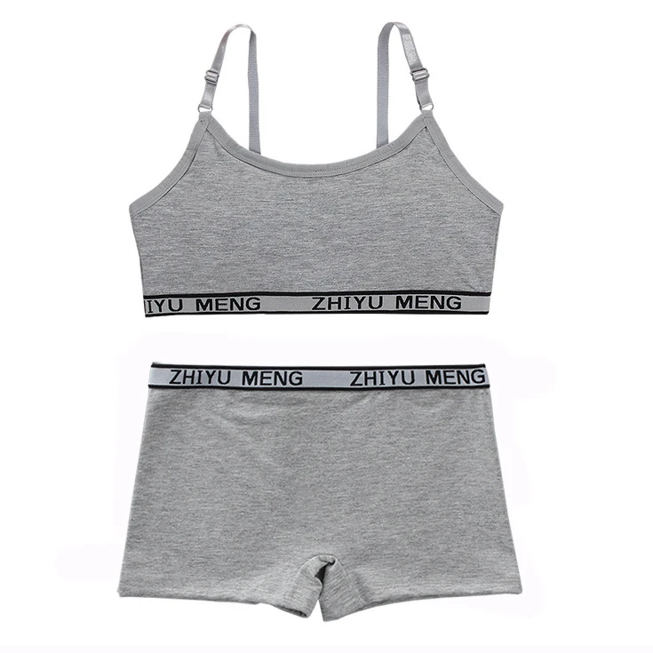 Teenage Girls Underwear Cotton-Padded Wireless Letter Print Small Bra Panty Set For Children Young Girls Sports Running