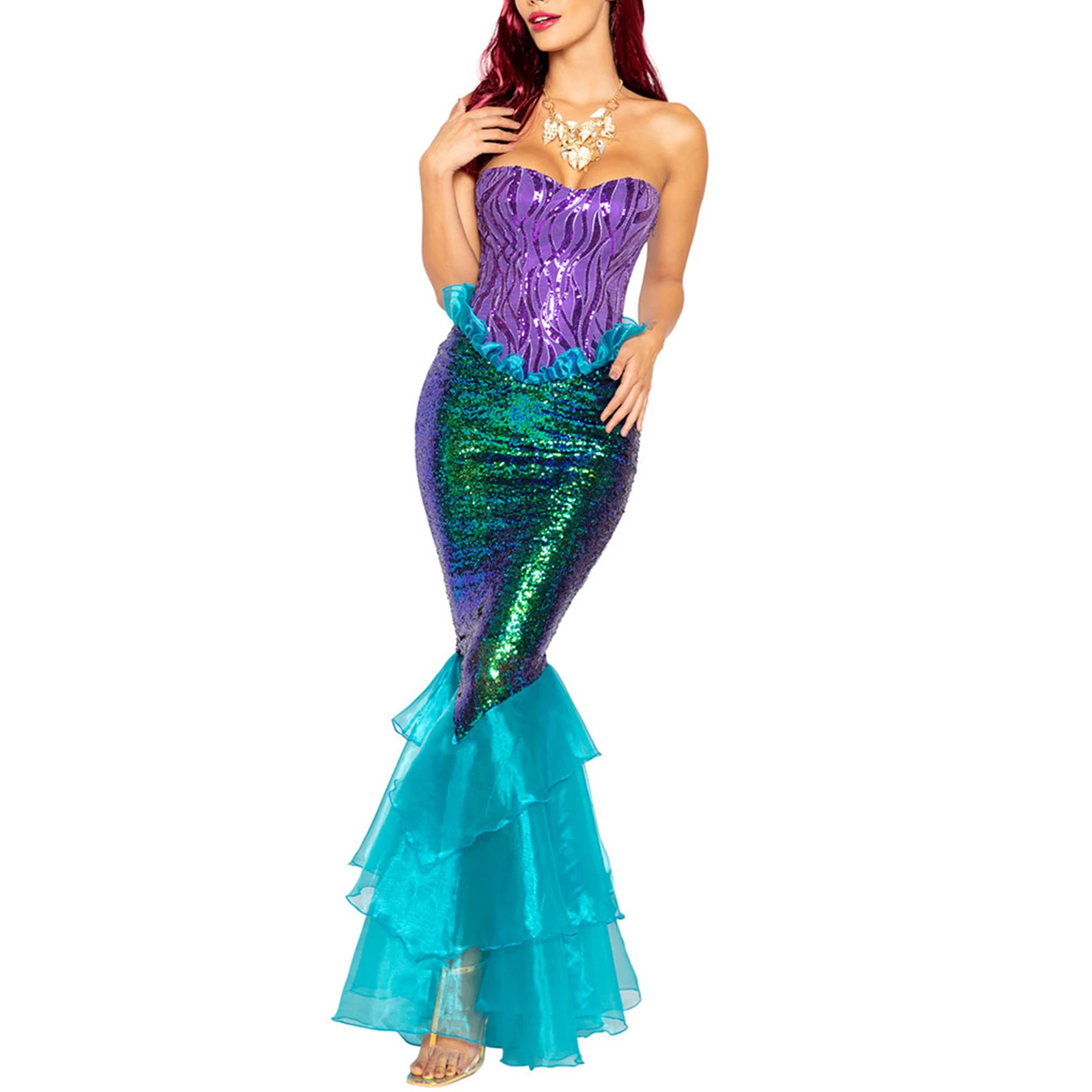 Disfraces de sirena de Ariel para adultos, disfraz de Halloween, disfraz de sirena, disfraz, fiesta de disfraces|Vestidos| AliExpress