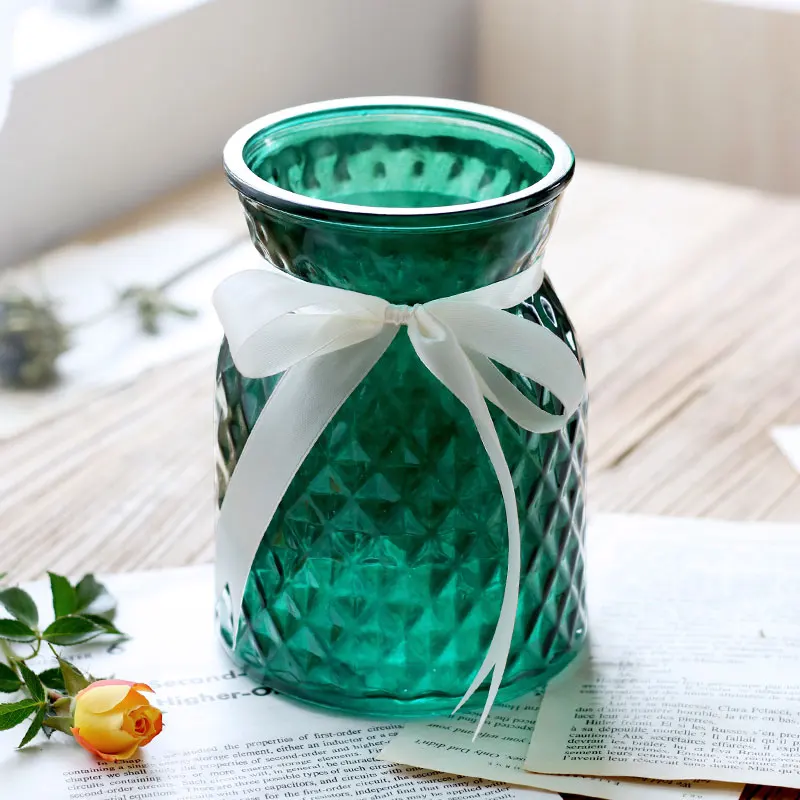 Разноцветная стеклянная ваза INS Гидропоника зеленая Роза лотоса Лилия ваза, домашний декор аксессуары современные цветочные вазы для дома - Цвет: DARK GREEN