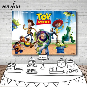 

Sensfun Toy Story Backdrops Sky Blue Clouds Dinosaur Running Kids Birthday Party Photography Backgrounds Custom Photocall 7x5ft