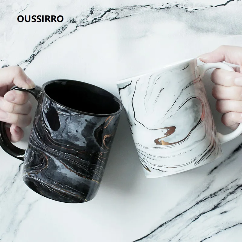 

OUSSIRRO 400ml Creative Gold Marble Mug Special Slotted Cup Ceramic Mug Home Office Fancy Gift for Tea Drinker