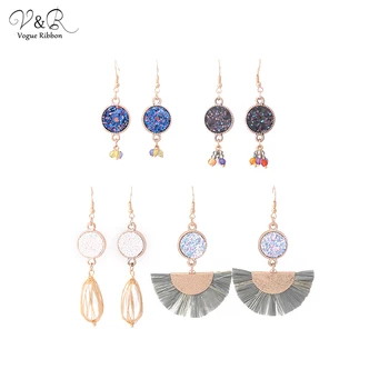 

DIY Handmade Jewelry Hook Earring Set, with Pearl Wrapped in Wire/ Raffia Tassel/ Sequin Penadant, Imitation Gold Plated,DIY-081