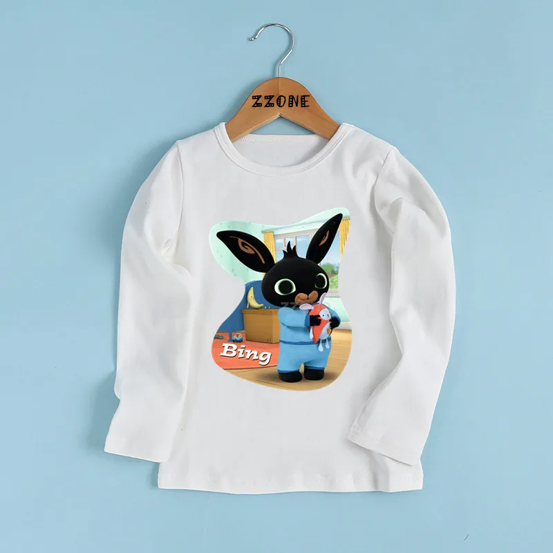 Детская футболка с принтом «Bing Bunny/Flop/Sula/Pando» Милая одежда для малышей, смешной Кролик футболка с длинными рукавами для мальчиков и девочек LKP5243