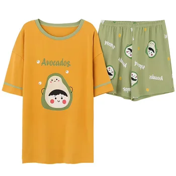 

Pajama Set Cotton Pjs Women Summer Shorts Avocados Printing Fashion Home Clothing 2 Pieces Kawaii Lingerie Sleepwear Pajamas Set