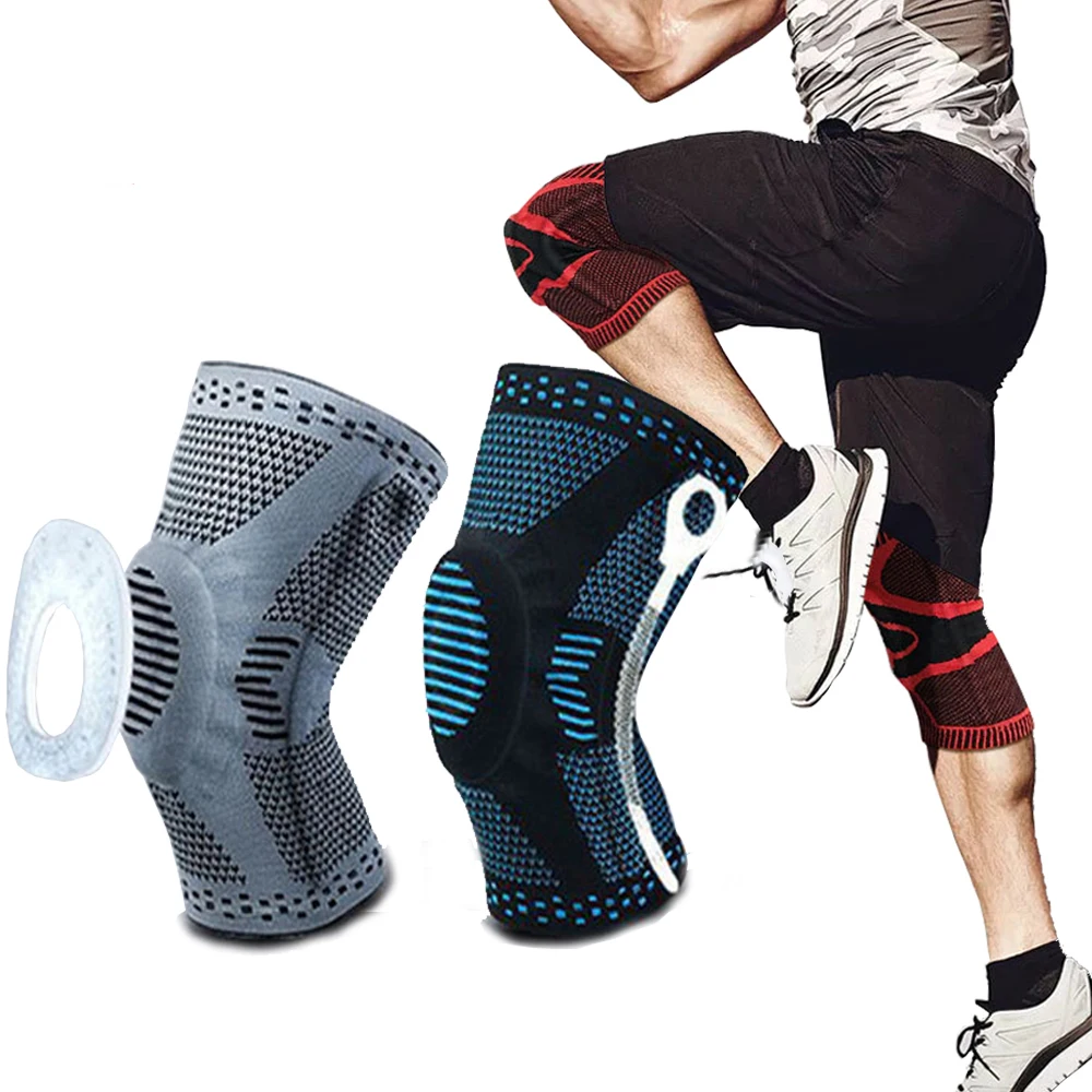 

1 PC Silicone Padded Knee Pads Supports Brace Basketball Fitness Meniscus Patella Protection Kneepads Sports Safety Knee Sleeve