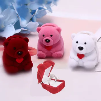 

Mini Animal Bear Jewlery Box Velvet Ring Earrings Organizer Ear Studs Jewelry Display Stand Holder Rack Showcase Jewelry Box
