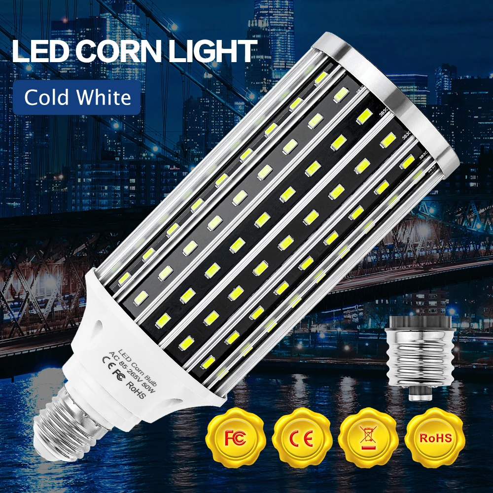 

LED Light Bulb E27 E39 Bombillas Reutilizable Corn Bulb 50W High Power SMD5730 Super Bright Square Market Basement Garage Light