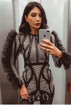 

Women Sexy Fashion Winter Sequins Bandage Dress 2020 Elegant Evening Chic Mini Mesh Party Dress Vestido