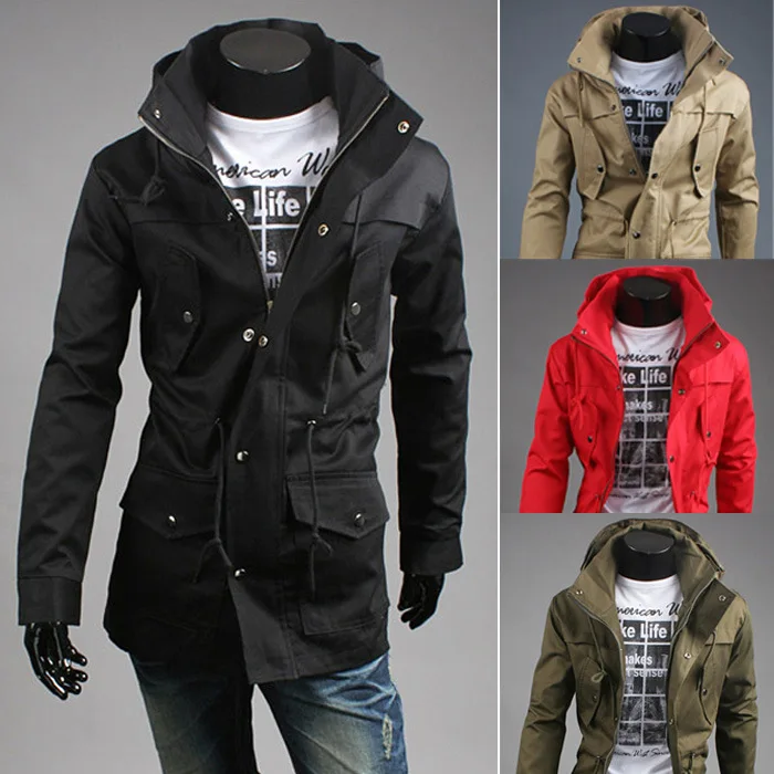 

Autumn And Winter New Style Men Stand Collar Hooded Drawstring Waist Hugging Korean-style Men Jacket