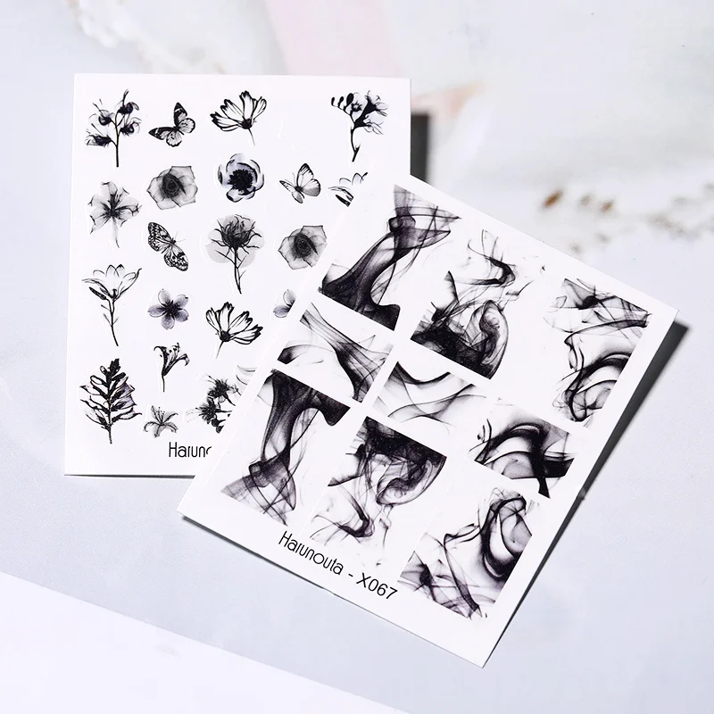 Harunouta 1 Sheet Embossed Nails Sticker 3D Flower Leaves Slider Water Transfer Nail Decals for Nail Art DIY Transfer Sticker nail stickers,nail art tools,nail art decoration,nail decals,flower stickers,uv dtf transfer stickers