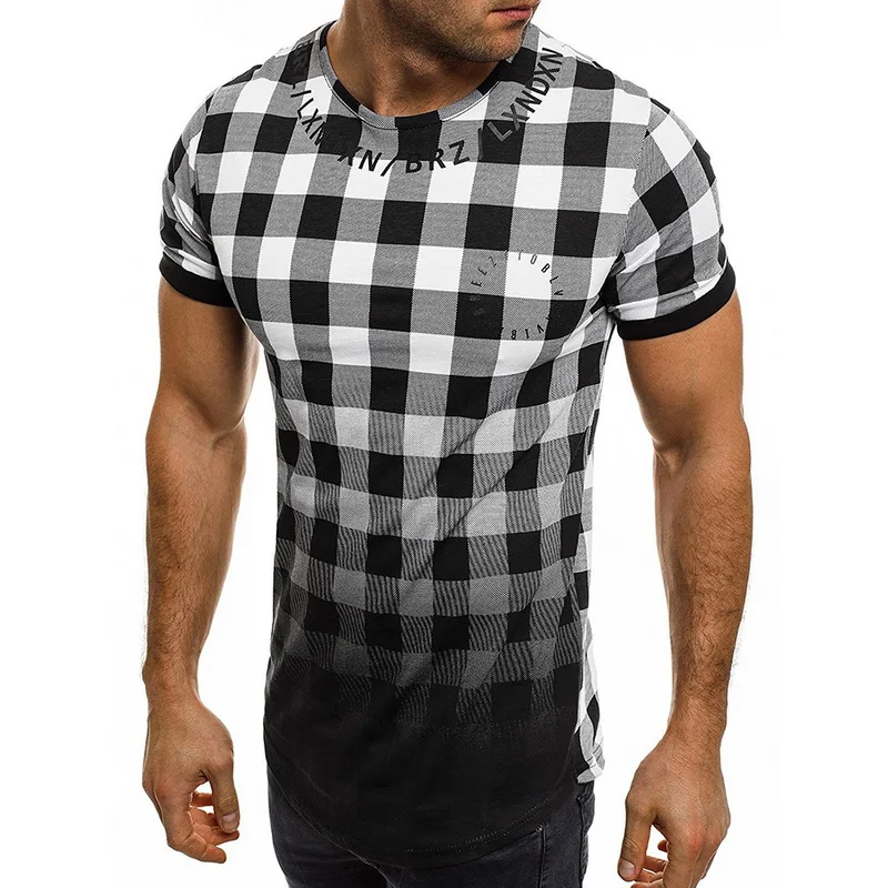 Heflashor мужские рубашки с градиентом Летняя мода Chemise Homme мужские рубашки в клетку с коротким рукавом мужская блузка белая клетчатая