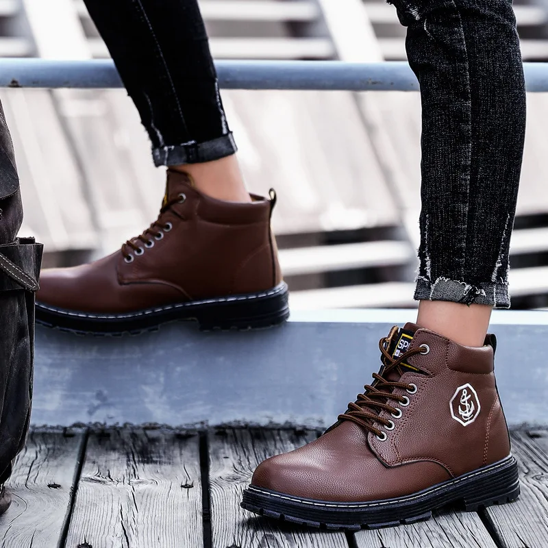 

2019 Casual Martin Boots Autumn And Winter New Style Men's Boot Straight-Cut Worker Boot British Style Hight-top Warm Leather Bo