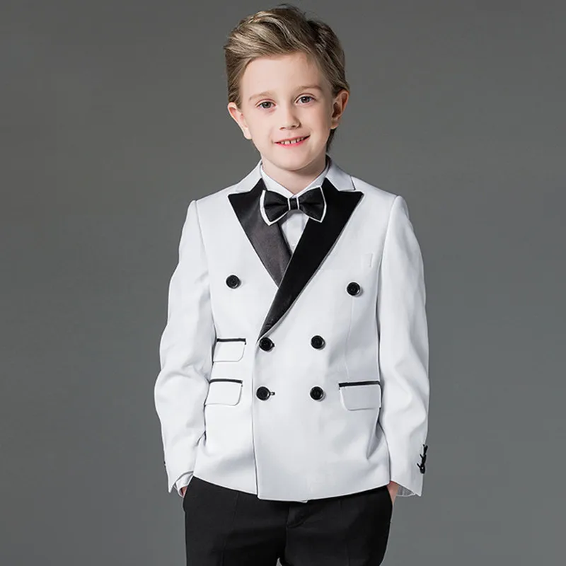 

Black/White Peaked Lapel Double Breasted Groom Wedding Party Boys 2 Pieces Suits Children Tuxedo Kids Suits For Wedding