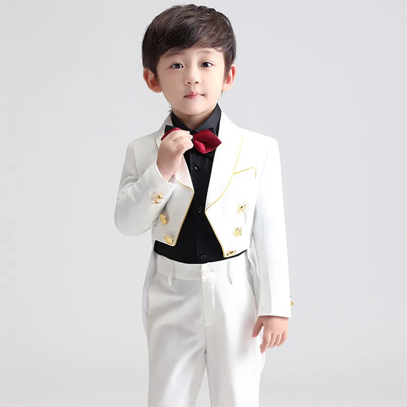 

Flower Boys White Wedding Suit Kids Prom Party Tuxedo Dress Children's Day Pinao Performance Costume