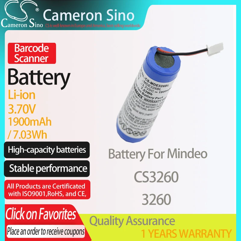 CameronSino Батарея для Mindeo CS3260 3260 штрих-кода аккумулятор сканера 1900 мА-ч/7.03Wh 3 70 V