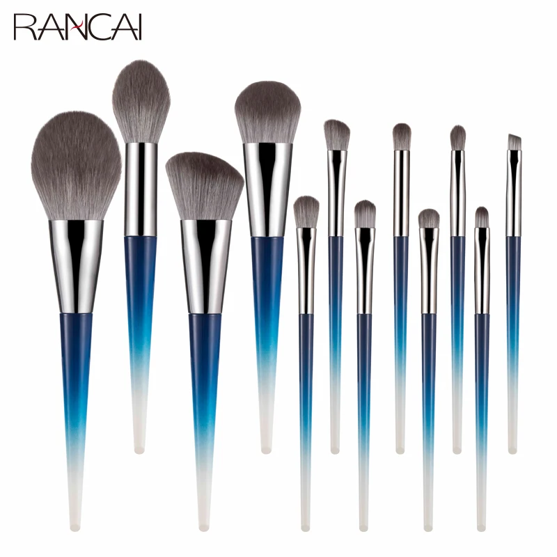 

RANCAI 12pcs High Quality Makeup Brushes Set Large Loose Powder Foundation Highlight Contour EyeShadow Oblique Eyebrow Soft Hair