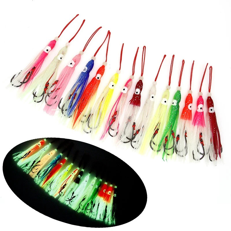 

20Pcs/Lot Inchiku Squid Skirt Double Hooks Soft Lure Pesca 90mm Assist Hook Sea Fishing Lure Octopus Glow Rubber Artificial Bait