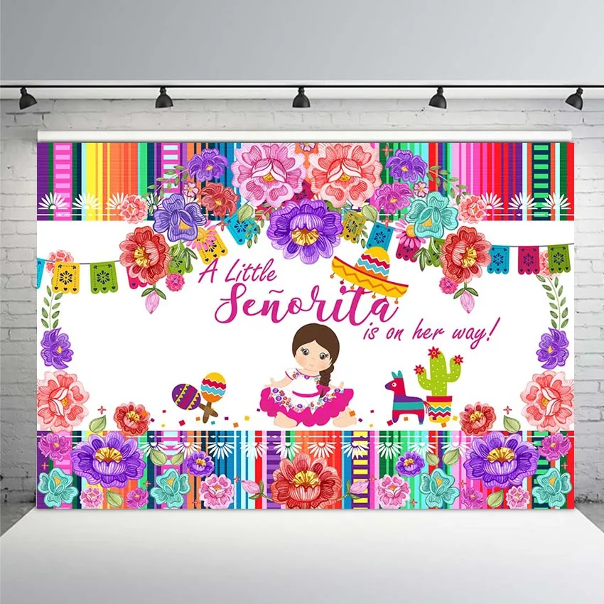

NeoBack Mexican Kahlo Birthday Backdrop Mexican Girl Birthday Party Banner Photography Background Photography Backdrops