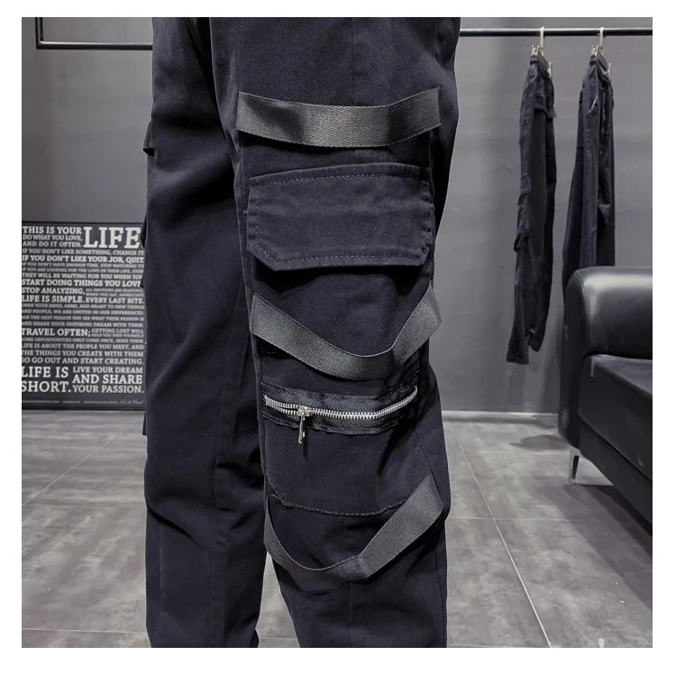 Pantalones hombre, Осень-зима, уличная одежда, мужские брюки-карго, универсальные, с боковыми карманами и лентами, повседневные мужские штаны для бега в стиле хип-хоп