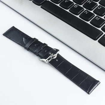 

Watchband Leather black Watch Band 18mm 20mm 22mm Replacement Strap Polished Pin Buckle