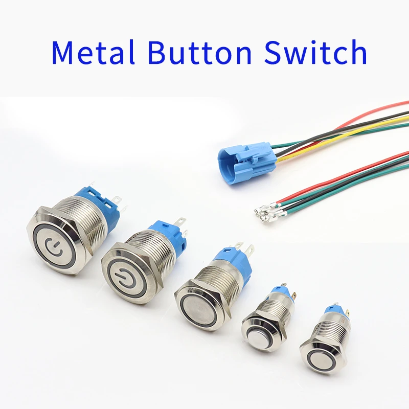 12/16/19 / 22mm Waterproof Metal Push Button Switch Led Light Momentary