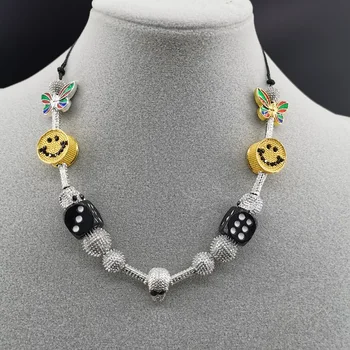 

2020new fashion hip hop rock punk style for men and women alloy smiling face dice butterfly skull head knitting Necklace