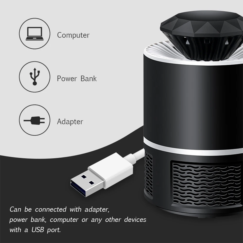 Крытый вредителей Управление мухоловка анти-сетка от москитов USB инсектицидная лампа Светодиодный УФ бесшумный лампа ловушка для насекомых с всасывающий вентилятор