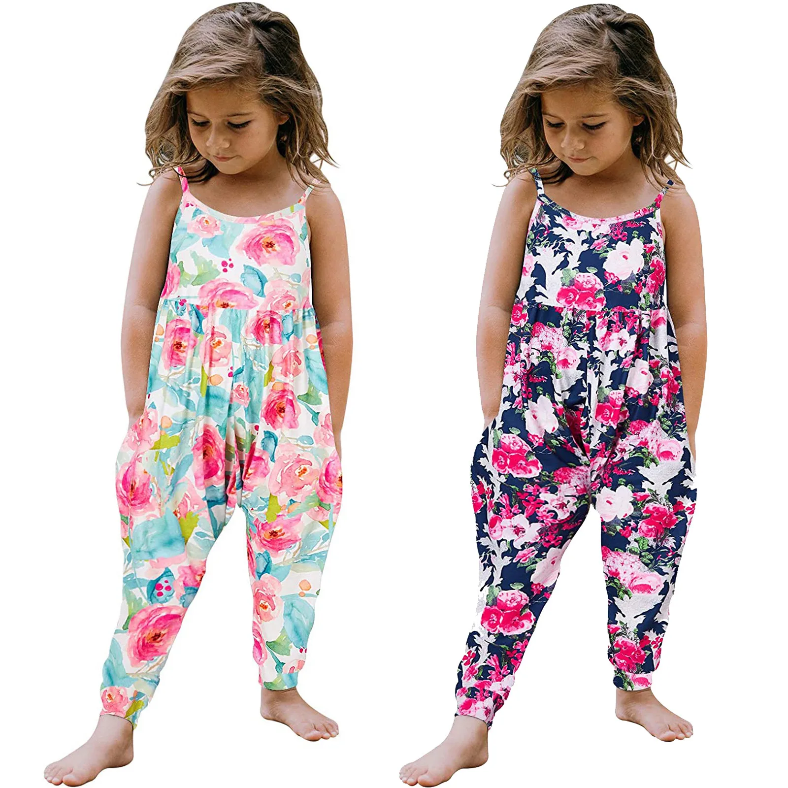 Koi Fish Baby Girls Lovely Summer Jumpsuits for Kids Backless Harem Strap Romper Jumpsuit Toddler Piece Pants Size 2-6Y