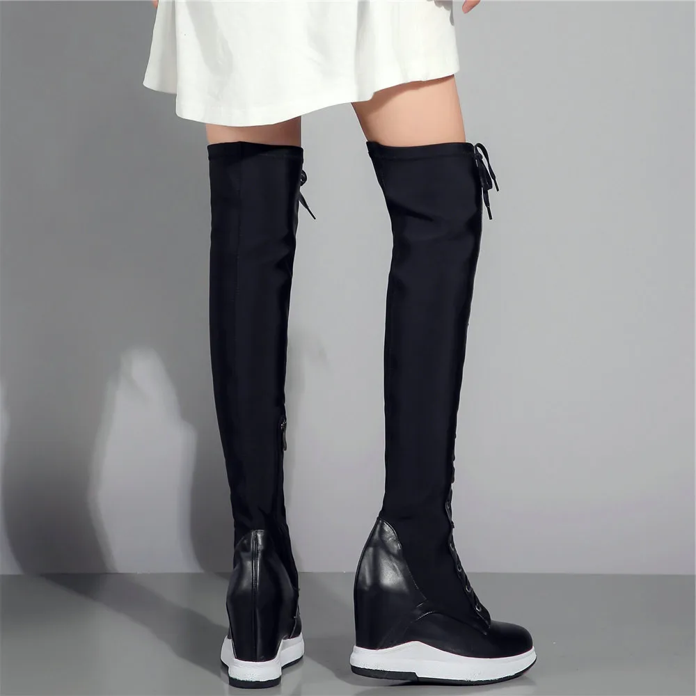 2021 Platform Pumps Shoes Women Genuine Leather Wedges High Heel Over The Knee Boots Female Stretchy Thigh High Fashion Sneakers