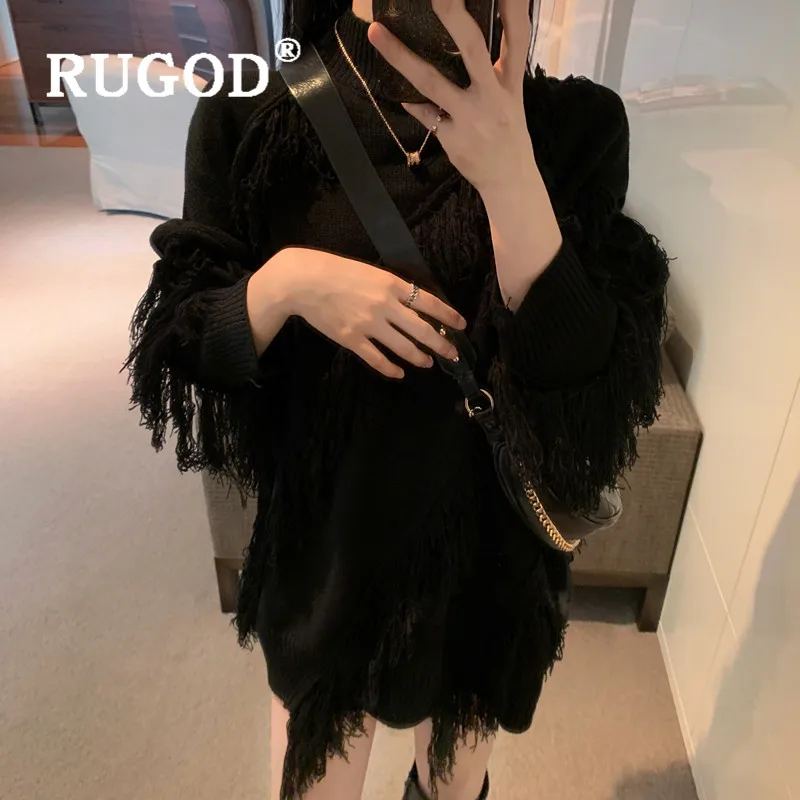 RUGOD свитер ручной работы с кисточками женский модный вязаный пуловер с круглым вырезом и длинным рукавом женский корейский однотонный весенний длинный свитер Топы