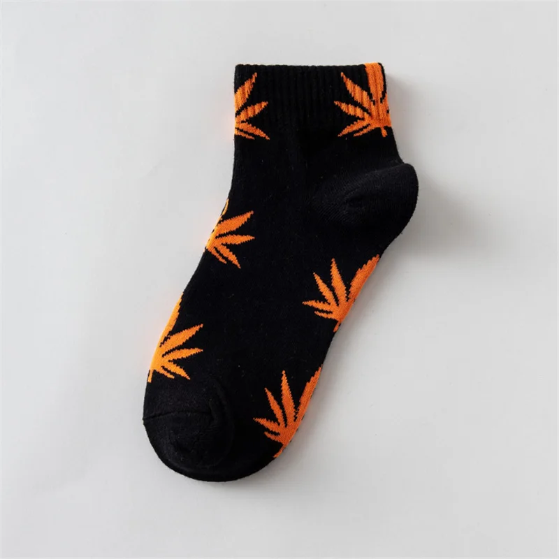 Moda Mulaya Summer Women Men's Funny Ankle Socks Hemp Meias Long Happy Maple Leaf sokken Cotton Weed Grass White Black Socken - Цвет: 52163