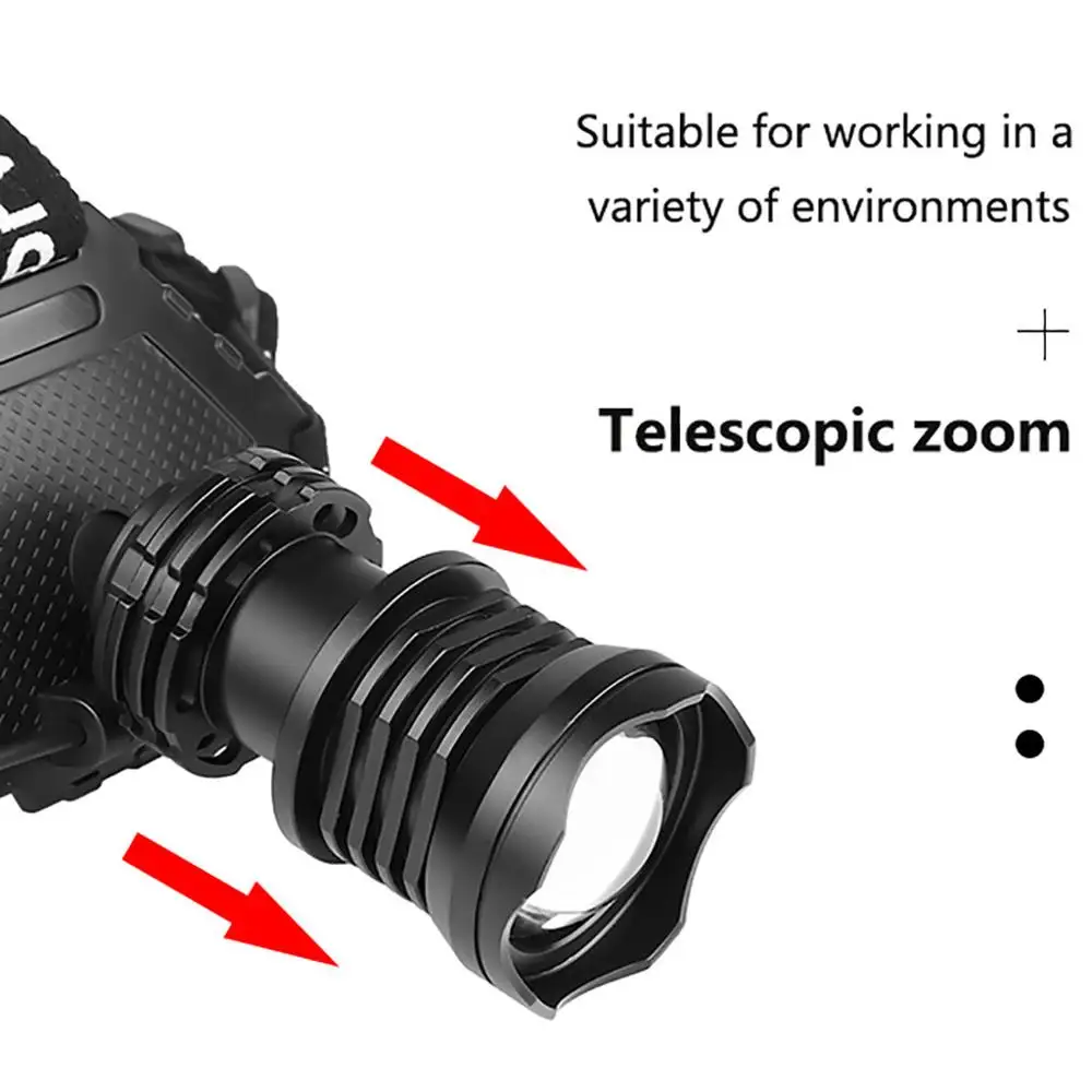 Мощный XHP70 светодиодный налобный фонарь USB Перезаряжаемый 5 режимов водонепроницаемый Налобные фонари с переменной фокусировкой может заряжать телефон, питание от аккумулятора 18650