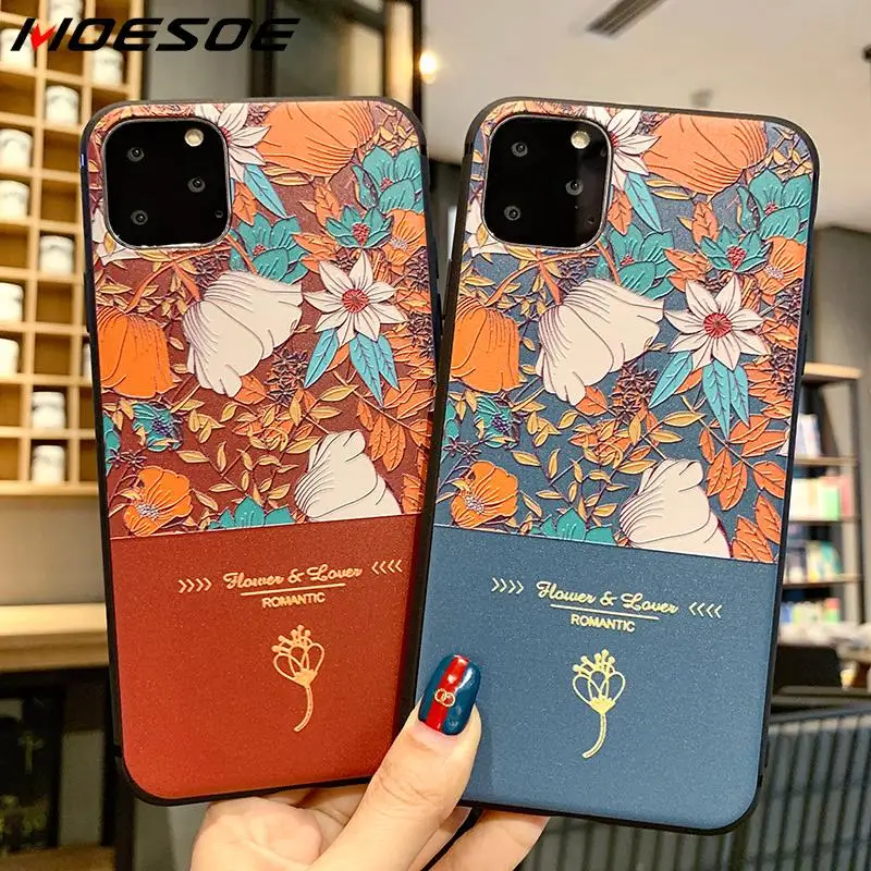 MOESOE Flower Phone Cases For Apple iPhone 11 Pro Max 2019 Xs MAX XR X 10 7 8 6s 6 Plus 3D Matte Soft Silicone Case Cover |