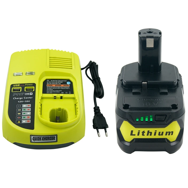 P117 зарядное устройство для Ryobi 9 6 V-18V + 1PC 18V 5000MAH литиевая батарея Замена P108 (батарея