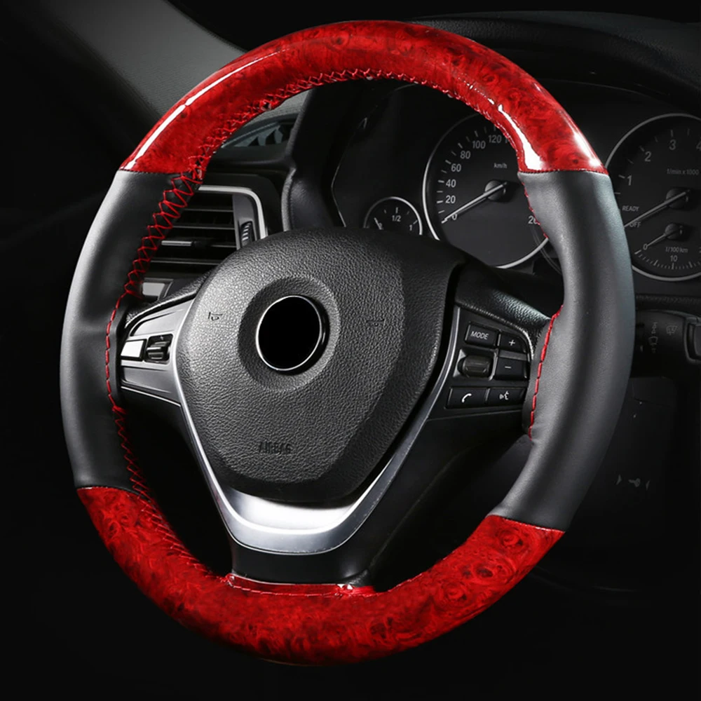 

Car Genuine Leather Steering Wheel Cover DIY Hand Sewing Non-slip Anti-friction Auto Steering-Wheel Case Fit Car SUV Accessories