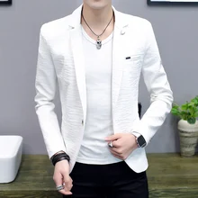 UYUK2019 Business Casual Korean Version Of The Temperament Trend Youth Handsome One Buckle Solid Color Men's Masculino