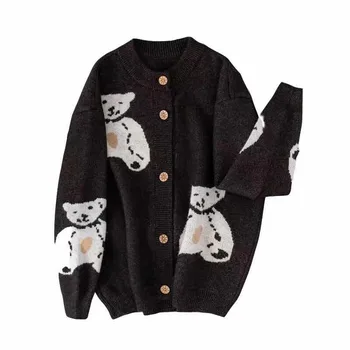 

Korea Autumn New Loose Joker Bear Cardigan Sweater Sweater Female Winter Clothes Women Knit Sweater Cardigans Cartoon 50my