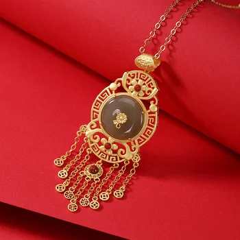 

JINWATERYU S925 sterling silver high-grade safety buckle tassel palace classic ladies pendant pendant