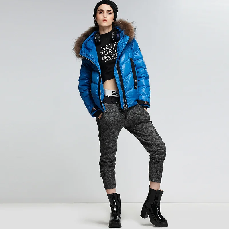 

Boollili Short Down Jacket Woman Hooded Autumn and Winter Racoon Dog Fur Collar Down Coats Women Parkas Chamarras De Mujer
