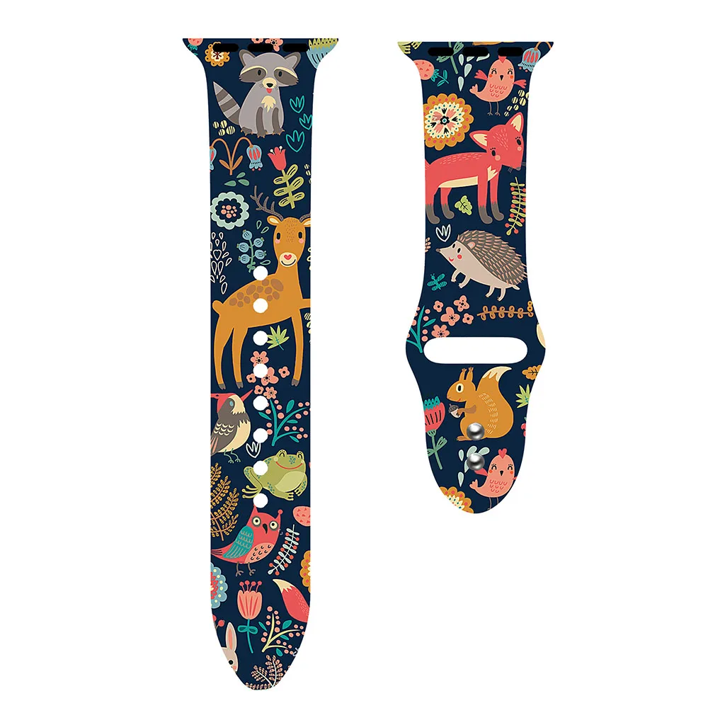 Deer Christmas Sport band for Apple Watch series 5 4 3 2Graffiti painting Silicone strap for iWatch colorful adapter flamingo leopard - Band Color: Deer