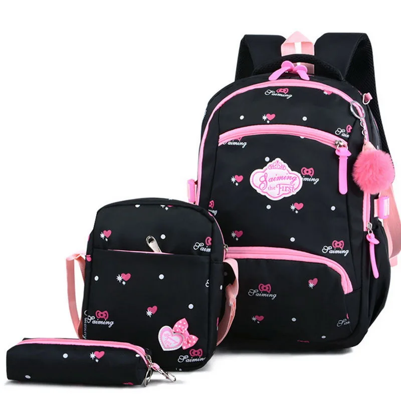 PUIMENTIUA 3 шт. принт школьные рюкзаки для девочек школьная сумка для подростков Модные школьные рюкзаки детские Детская сумка черный рюкзак - Цвет: C dark