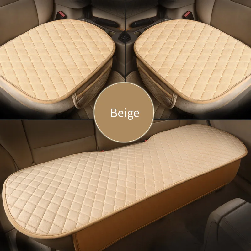 3pcs Beige Чехлы для автомобильных сидений, набор универсальных теплых плюшевых тканевых подушек, чехлы для автомобильных сидений, защитные полностью окруженные коврики, аксессуары для интерьера - Название цвета: 3pcs Beige