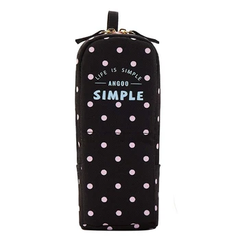 

ANGOO Standing Pencil Case Pencil Pouch Pen Holder Pen Bag Big Capacity Stationery Pens Organizer (Black Pink Dot)