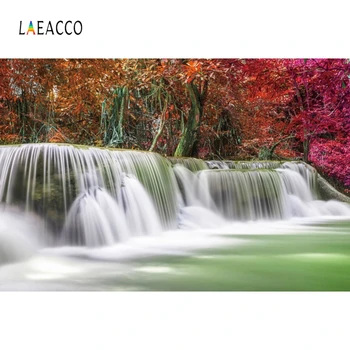 

Laeacco Waterfall Forest Trees Red Leaves Photography Backdrops Photo Backgrounds Autumn Landscape Photocall Portrait Photozone