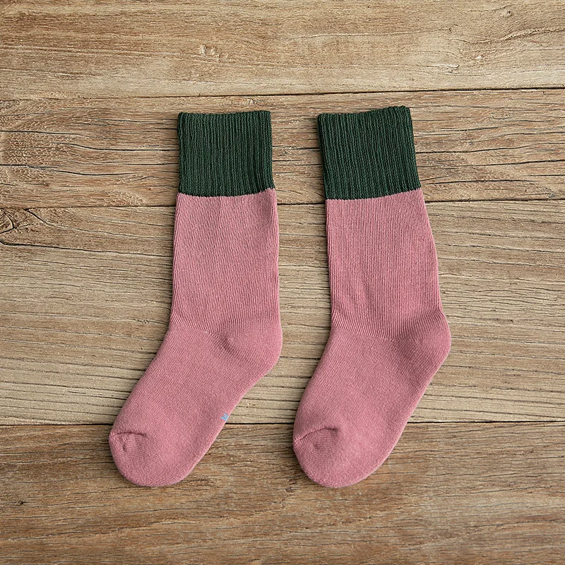 Осенне-зимние толстые хлопковые детские носки, двухцветные модные вязаные детские носки для девочек и мальчиков, сохраняющие тепло - Цвет: 02
