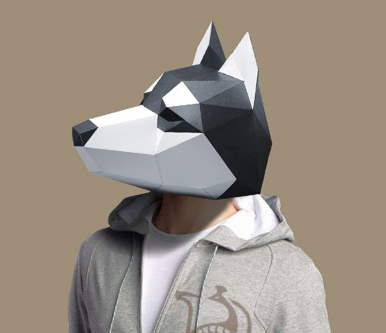 Pre Cut Paper Mask 3D Bunny Husky Dog Halloween Costume Cosplay DIY Paper Craft Model Mask Christmas