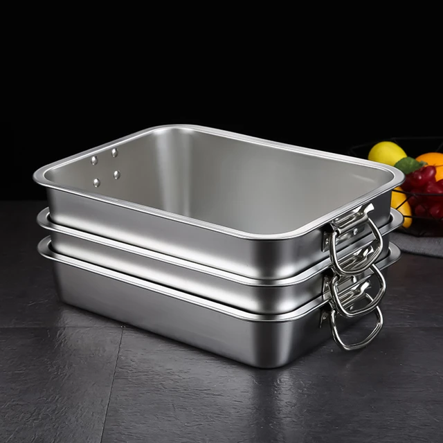 2Pcs Baking Trays Healthy Stainless Steel Cake Tray Rectangular