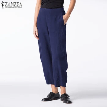 

ZANZEA Female Cotton Long Harem Trousers 2020 Spring Women's Pants Casual Solid Pantalon Elastic Waist Bottoms Streetwear 5XL